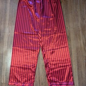 Red and Black Striped Satin Pants
